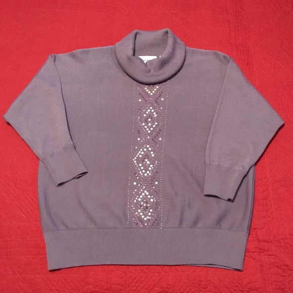 Alfred Dunner Lavender Cow Neck Beaded Sweater - Picture 1 of 8
